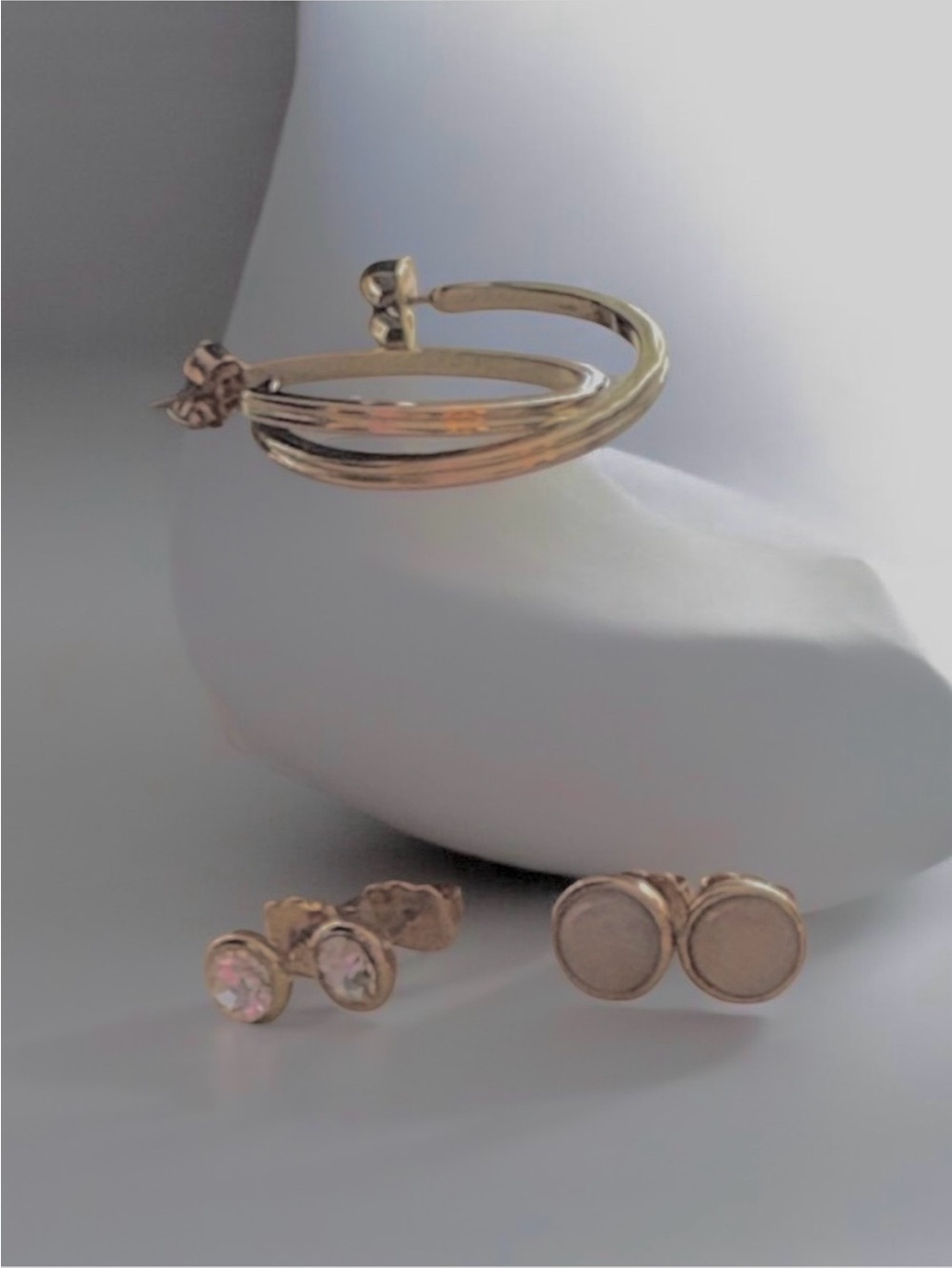 Vintage Avon Gold Tone Hoop & Stud 3-Pair Earring Set Rhinestone
